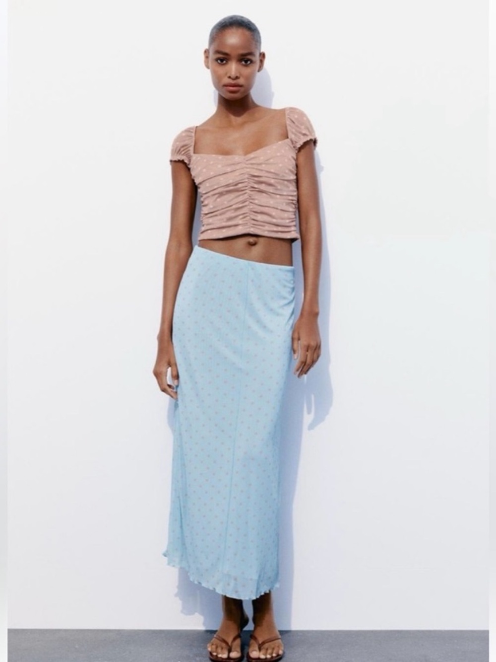 Zara Sky Blue Polka Dot Maxi Skirt